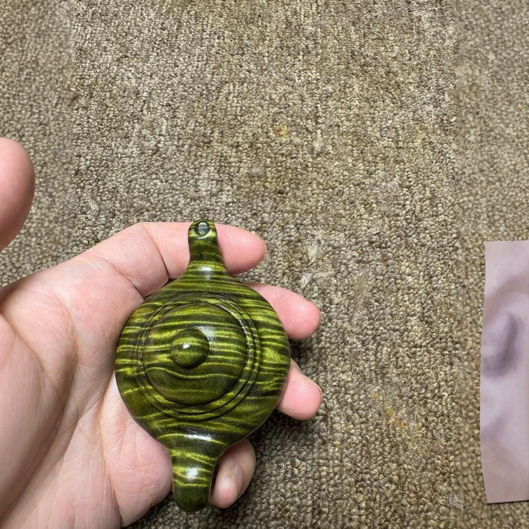 金丝楠木阴沉绿料水波纹手把件文玩把把壶摆件茶壶工艺品