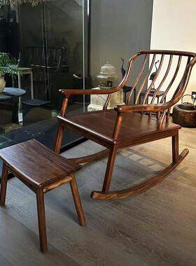 新中摇椅实木懒人沙发家用黑胡木椅57867阳躺桃台摇摇椅乌式金木