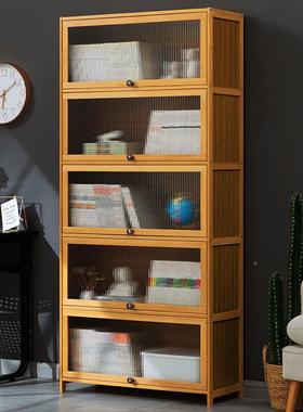 7T柜现代简约门防尘格子40998柜组合立柜带柜实木书架落地书储物窄柜置