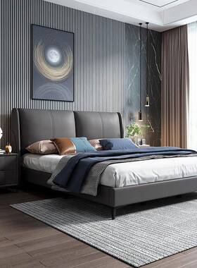 皮床轻代奢床1.8米双人婚床现简约主卧1.5米软体单床皮艺EEB储人