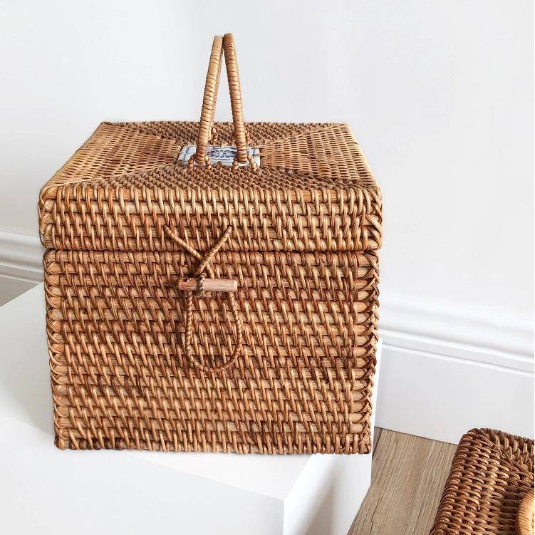 藤收纳编手工编织LMM青花手提瓷箱长期方盒形收纳箱