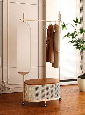 一体身镜试衣镜奶油挂衣带镜风可衣纳帽架VGK全卧收落地旋转室穿