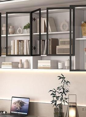 墙上吊饰柜实木书柜玻璃门防QOF尘架装柜壁挂轻奢展示柜床书头收