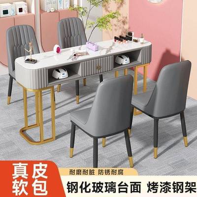 轻美奢红美甲桌单人小型一人甲美台甲店桌椅带抽屉套KNM网装