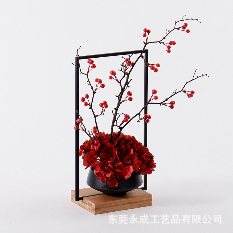 新中式红浆果仿真花艺盆景摆件