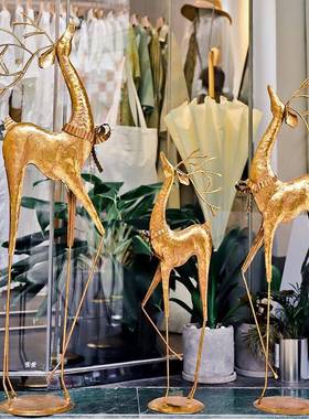 美式复古奢鹿落地庭院店铺橱窗厅电轻柜旁玄关客装饰工视艺DCN大