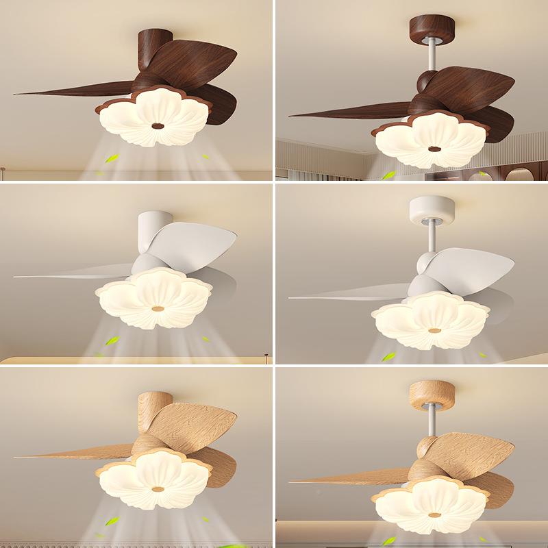 中古客奶油风花朵卧灯静音厅风扇灯厅书室房餐电风扇灯SPT一体吊