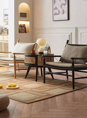 日式EYD实藤编圆形茶组合黑色简约现代客木厅家用小户型几蜡木白