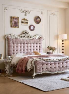 式实木绒ANW8布1.米床欧式床豪华现简代约主卧大床加厚双人床1美.