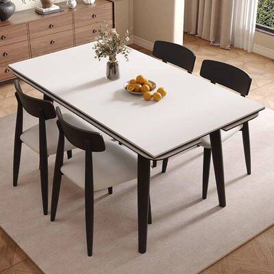 中NEU古风实木岩伸现缩餐桌小户型家板用长方形桌子代简约蜡木白