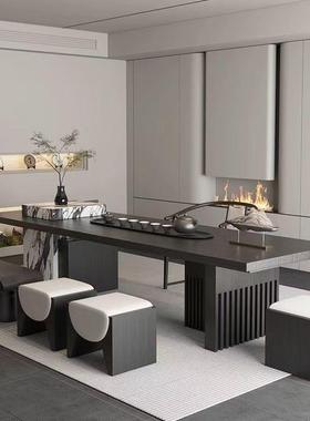 现代轻奢岛台桌椅茶桌板组合中式实木板老大高77547端简约板泡茶