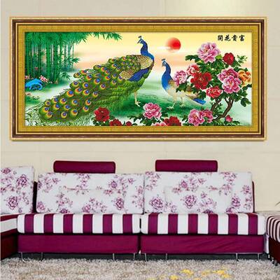 青飞5D钻画前十28030程似锦孔雀花开石富贵牡丹字绣款厅大幅十字