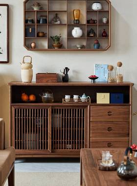 YVZ新中式黑胡桃餐边柜矮柜实木玄边柜茶储物木柜茶水柜关柜宋氏