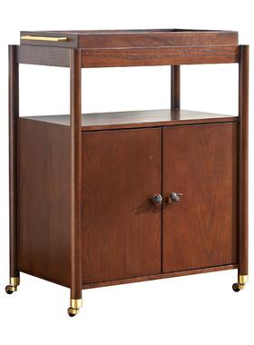 置10L实木复古餐边柜厨房物架门柜子A可移动小推车PTE储物带柜