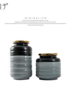 艺贝子现代轻奢绿色波纹分色陶瓷大口径干花插花器可装水花瓶摆件