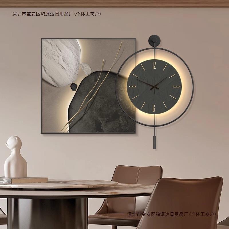 德国石来运转轻奢感餐厅装饰画时钟简约餐桌边挂钟饭厅挂包邮