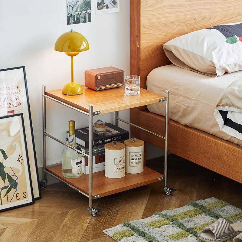 实木床头柜小型家用卧室简易创意简约现代可移动不锈钢置物架边几,收纳整理,烫衣板及配件,淘宝优惠券,粉丝福利购,淘宝优惠卷