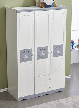 实木衣柜现代简约二门三门带抽女孩储物儿童白色开门衣橱