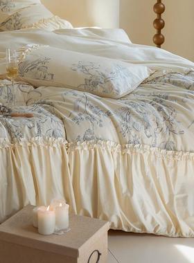 法棉式古100S长绒纯棉磨毛件49335四套公复主风褶皱刺绣全棉被套