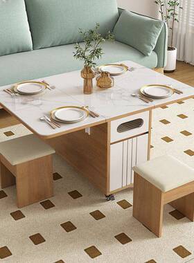 岩角板茶能几餐桌两用客XJV厅发沙边几几折叠边柜多功小推车茶台