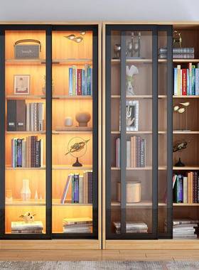 全木推拉玻璃门书现代简落CWP地柜防尘约书橱实储物柜可调节层收