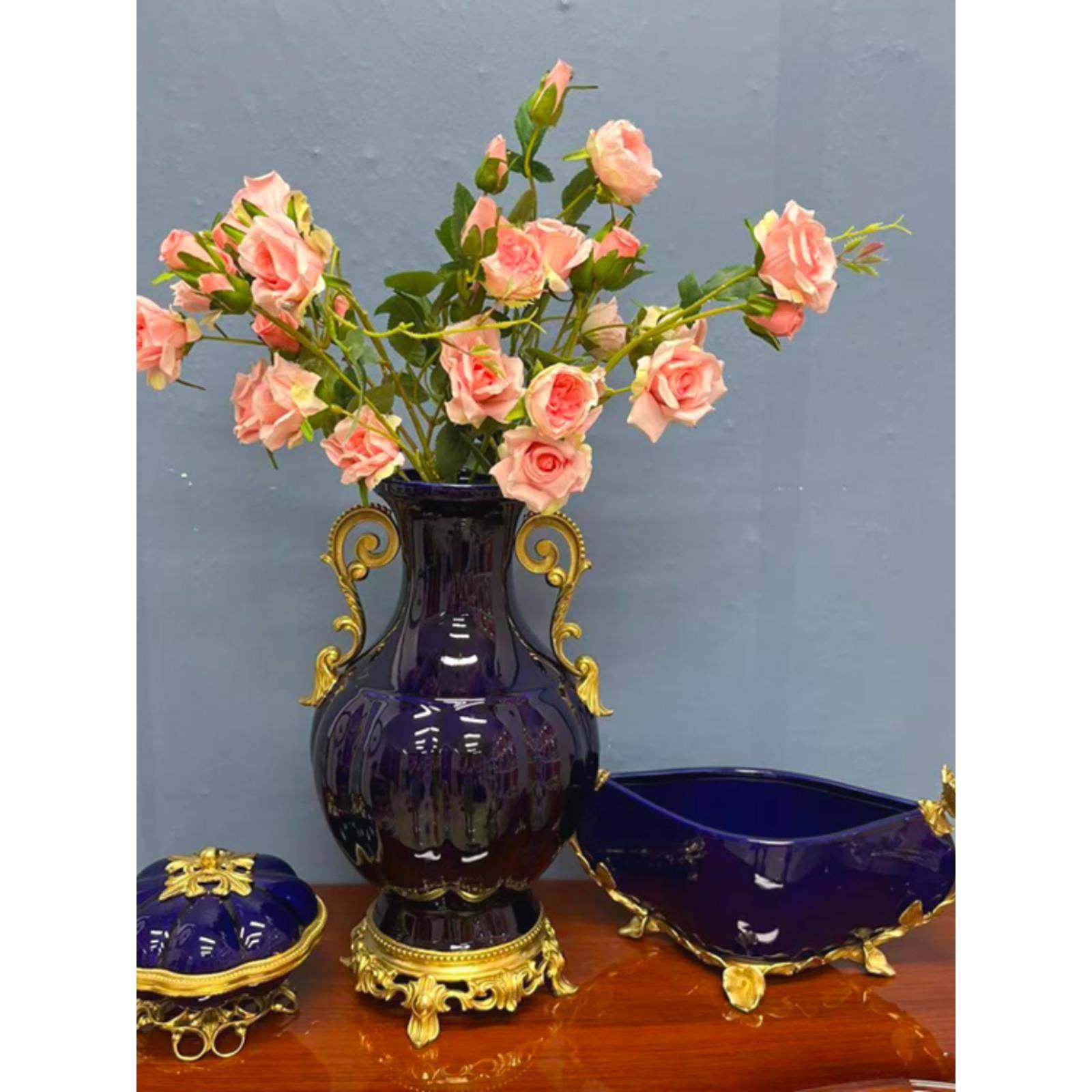 美式宝饰蓝色陶25447瓷配铜家居奢品欧式华客厅玄花瓶果盘摆关件,饰品/流行首饰/时尚饰品新,DIY配件,淘宝优惠券,粉丝福利购,淘宝优惠卷