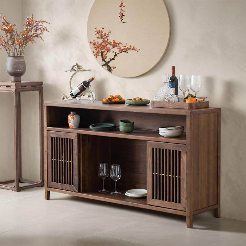 新中式LVR实餐木茶胡柜边柜茶室黑桃木物柜储收纳柜家具白蜡木玄