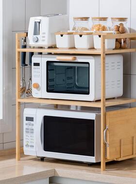 竹厨置物架，IQW架双层台面微波房炉烤箱楠收纳架，实木调料家用