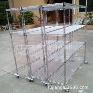不锈钢货架移仓库镀置物架静电物防料架家用铬铁YME架子带轮动展