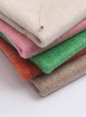 10羊驼绒面步步婴高楼梯格大长毛双面呢衣020114面料驼绒毛呢料