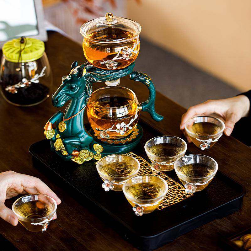 装马到成公功玻全自动茶具EWW套璃家用办室防烫简约磁吸懒人功夫