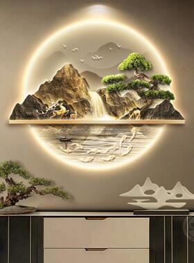 中ZMN式入户玄关装饰画流生水财山水画带灯走过廊道挂画迎客新松