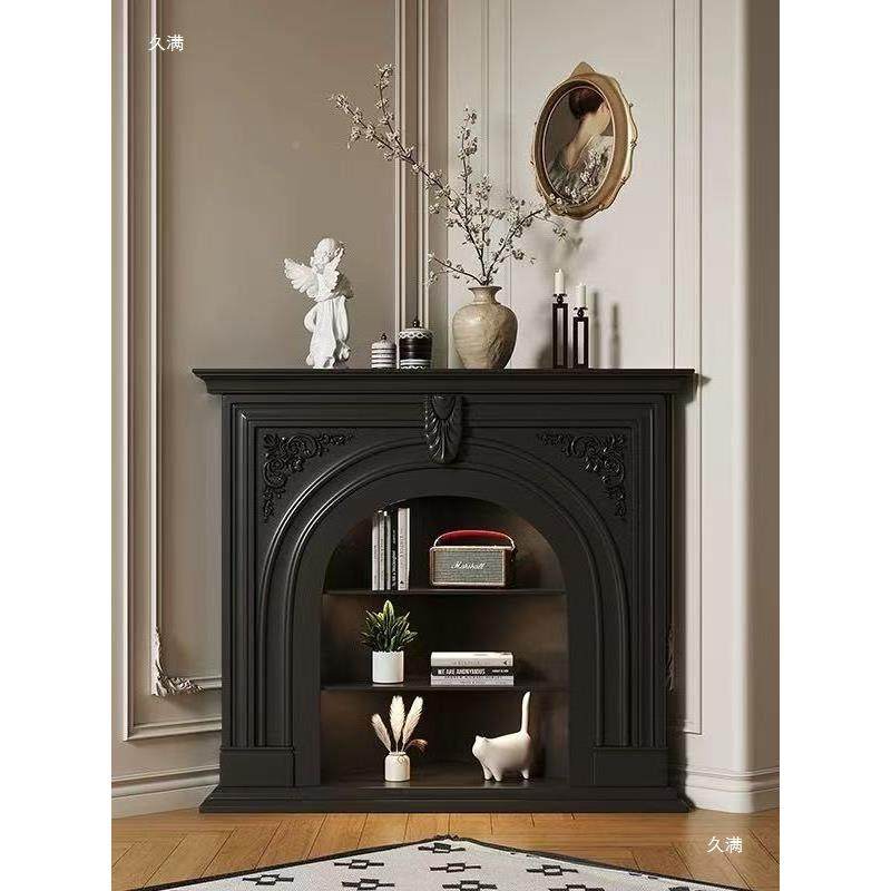 AKU法式油三风转角三角壁炉实木饰柜客厅墙角落地奶装式角展示柜