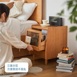 实木海贝床头储头床柜日床式简约收纳柜子樱桃木边角柜卧室小型边