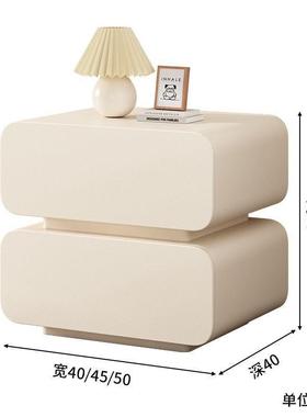 奶油小风床头柜简约代实木头收纳柜家用床床现柜子85619卧室型床