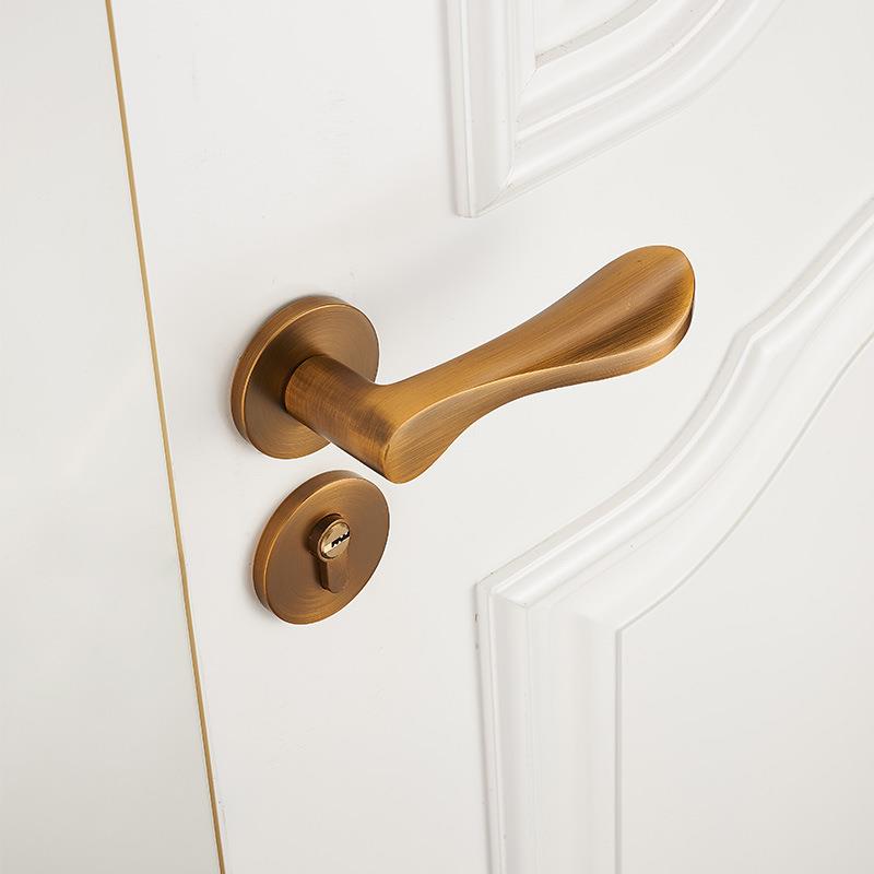 室F508-028内简门锁卧室通用型静音门把手实木门约锁家用具黄古铜