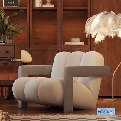 博网红皮计设师休息区复古闲椅休客厅科64565技边椅小户型单人沙