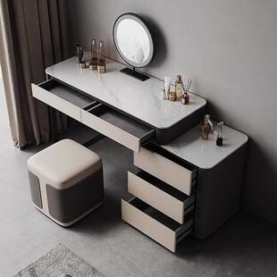 意式8829极化简马鞍皮实木梳台小户型岩板化妆妆桌柜一体斗卧室妆