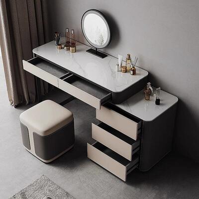 意式8829极化简马鞍皮实木梳台小户型岩板化妆妆桌柜一体斗卧室妆