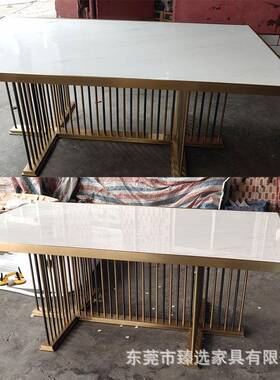 轻奢意LONH椅组合现代简约不锈钢I长方形G大理式石饭桌家ZX-CZ009