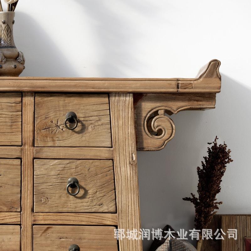 风化老榆木屉式YAA家用储物柜柜老收榆木新中式靠抽墙斗实木落地