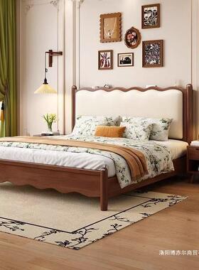 法式实木床简约黑色现床代.米.波软包床双人床复法式OXD浪古主卧