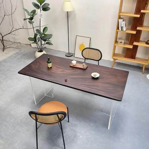 南美黑胡桃木色大板茶桌实木大板桌整板原木茶几茶台老板办公桌