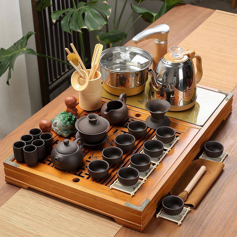 柯木实木木茶盘整块实木精雕中式家用排水式茶海大号木质茶台加厚
