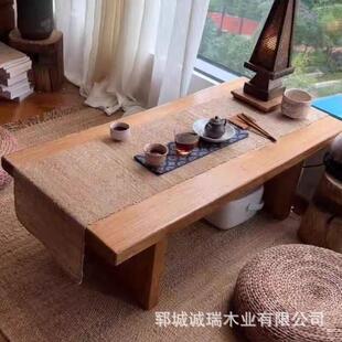 北方老实榆木窗炕几茶桌门长方无品牌形榻榻米桌子木飘矮桌风化板