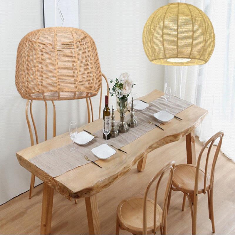 日式园32685藤编艺术田麻绳吊灯餐厅民酒吧宿客厅手编工织灯