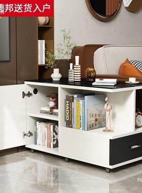 客柜边厅移动沙发边柜储38909物几几可移动轻奢钢化玻璃小茶带轮