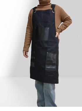 蜡帆用布防围污裙厨干房家简约百搭工作服围裙定KMM制logo罩衣