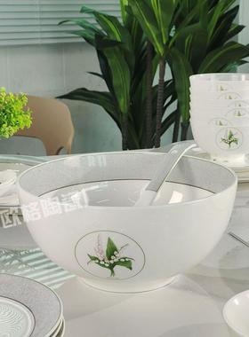 跨迪境欧式轻奢家36骨件运铃兰花家用酒店西餐盘碗82509勺盘碟瓷