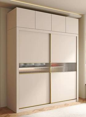 法式EOH奶装油风推室拉门衣柜家用大卧轻奢小户型玻璃移门收纳组